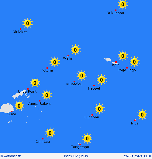 index uv Wallis-et-Futuna Océanie Cartes de prévision