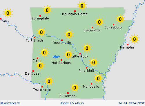 index uv Arkansas Amérique du Nord Cartes de prévision