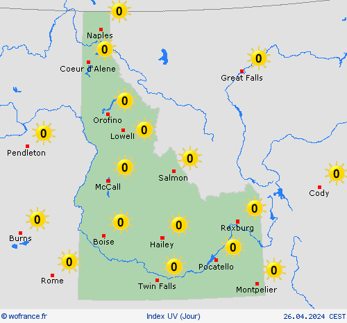 index uv Idaho Amérique du Nord Cartes de prévision