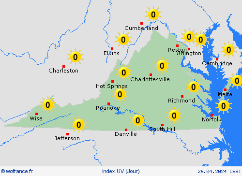 index uv Virginie Amérique du Nord Cartes de prévision