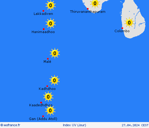 index uv Maldives Asie Cartes de prévision