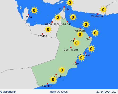 index uv Oman Asie Cartes de prévision