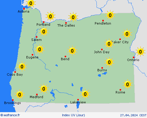 index uv Oregon Amérique du Nord Cartes de prévision