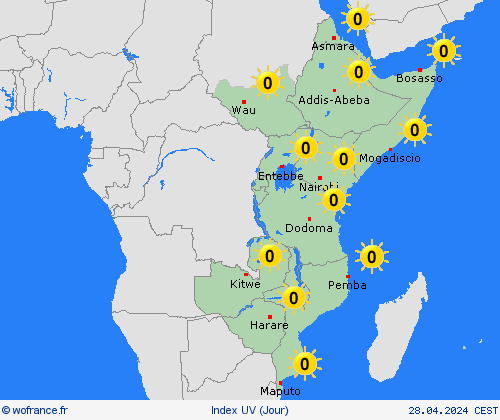 index uv  Afrique Cartes de prévision