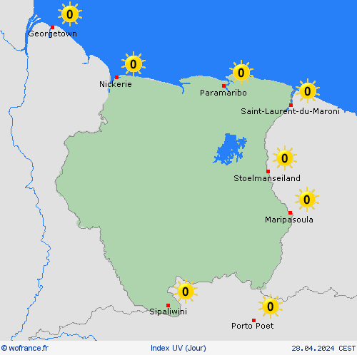 index uv Suriname Amérique du Sud Cartes de prévision