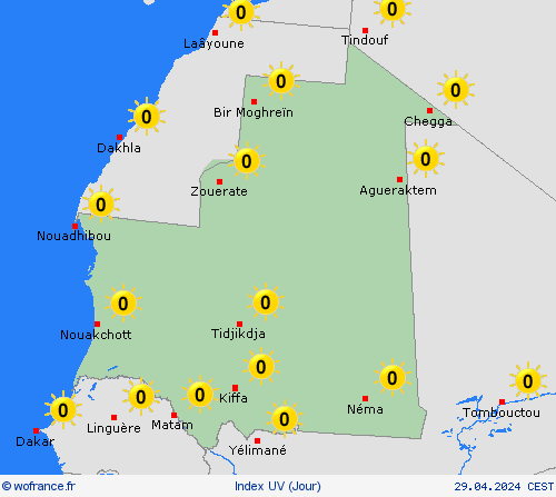 index uv Mauritanie Afrique Cartes de prévision