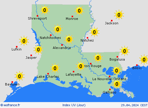 index uv Louisiane Amérique du Nord Cartes de prévision