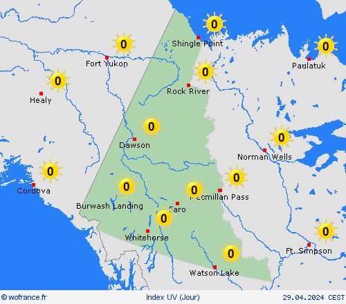 index uv Yukon Amérique du Nord Cartes de prévision