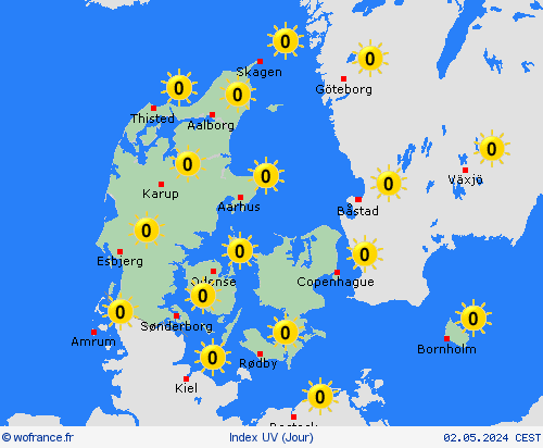 index uv Danemark Europe Cartes de prévision