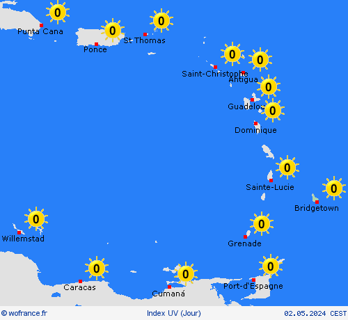 index uv Barbade Amérique du Sud Cartes de prévision