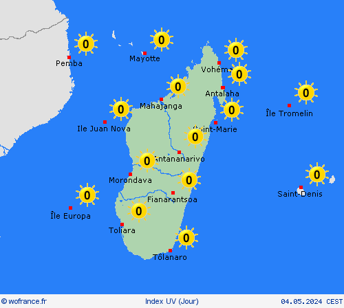 index uv Madagascar Afrique Cartes de prévision