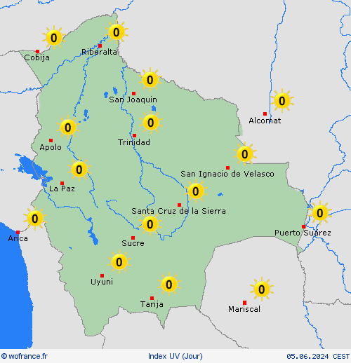 index uv Bolivie Amérique du Sud Cartes de prévision