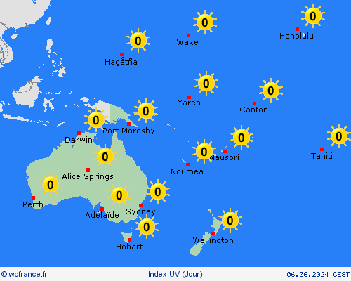 index uv  Océanie Cartes de prévision