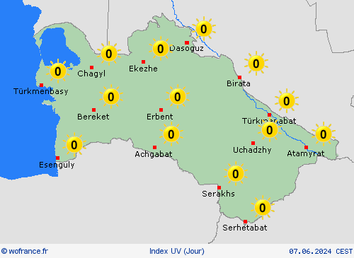 index uv Turkménistan Asie Cartes de prévision