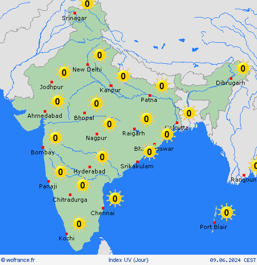 index uv Inde Asie Cartes de prévision