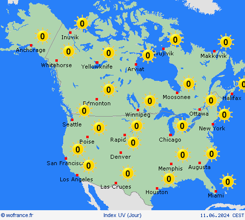 index uv  Amérique du Nord Cartes de prévision