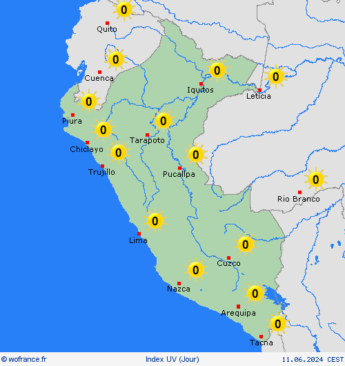 index uv Pérou Amérique du Sud Cartes de prévision