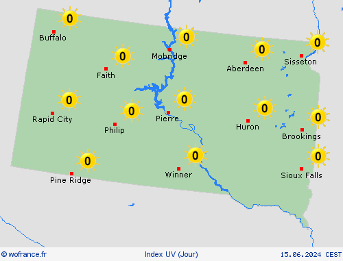 index uv Dakota du Sud Amérique du Nord Cartes de prévision