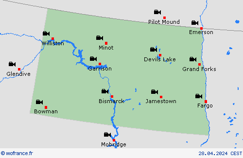 webcam Dakota du Nord Amérique du Nord Cartes de prévision