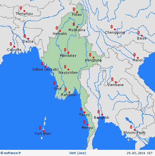 vent Birmanie Asie Cartes de prévision