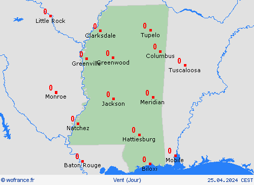 vent Mississippi Amérique du Nord Cartes de prévision