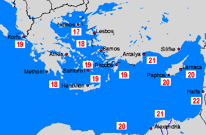 Températures de l’eau - Central Aegean - sam, 27.04.